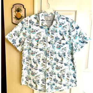 Eddie Bauer Men's Short Sleeve Fishing Theme Button Down Shirt Large